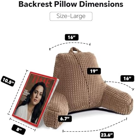 19" Reading Pillow with Arms for Bed,Dorm Back Support,Khaki Flannel,L - Image 4