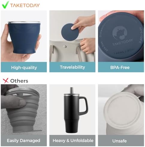 TakeToday Collapsible Cup 8 oz, Foldable with Lid for Travel, Orange - Image 6