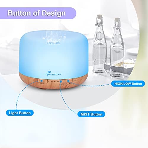 Diffuserlove Diffuser Essential Oil Diffusers 500ML Remote Control Aroma Diffuser Cool Mist Aromatherapy Diffuser with Mute Design, Timer and Auto Shut-Off for Office Living Room Yellow - Image 6