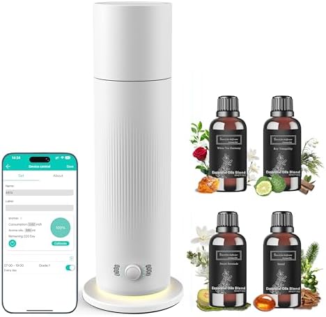 Waterless Essential Oil Diffuser, Scent Air Machine for Home with 4x30ml Hotel Scent Oil Sets, Covers Up to 1000 Sq.Ft, Adjustable Mist & Timer, Hotel and Commercial Use by Unknown