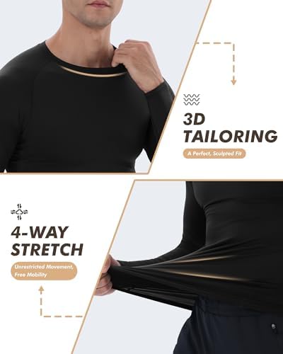 Compression Shirts for Men - Long Sleeve Black Workout Base Layer Athletic Gym Tops Quick Dry Running Undershirts - Image 4