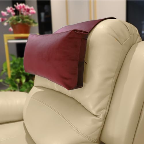 Velvet Recliner Head Pillow with Non-Slip Base - Adjustable Neck Support for Pain Relief in Home, Office and Travel (Wine) by AmazeCov