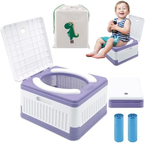 Fabulas Portable Potty for Toddler Travel, Foldable Travel Potty Training Toilet Seat for Kids Boys Girls, Emergency Mobile Toilet In Car for Camping, Outdoor, Indoor, with 30 Disposable Bags, Purple by Fabulas