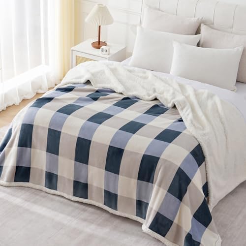 PU MEI Sherpa Throw Blanket Reversible Large Big King Size Flannel Blankets for Bed, 108"*90",Grey Blue - Image 5