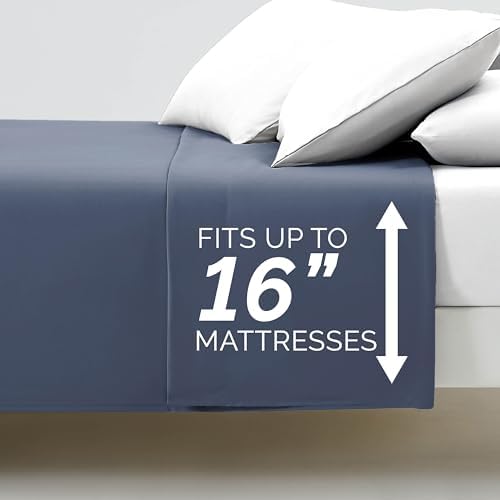 Oversized King Flat Sheets Only 2 Pack Set Wrinkle Free 112x102 Dark Blue - Image 6