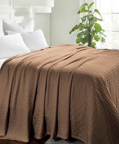 Superior Basketweave Cotton Blanket, Basket Weave Design, Soft, Comfy Cover for Bed, Bedding, Bedroom, Couch Throw, Lounging, Modern Boho Medium Weighted Blankets, Twin Size, Taupe - Image 7