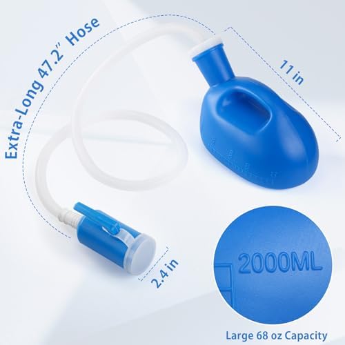 ONEDONE Urinals for Men - Portable Urinal for Men Spill Proof Nighttime Men's Urinal Bottle Male Pee Bottle Urine Bottle 68 OZ for Hospital Home Camping Car Travel 45" Long Hose with Lid (Blue) - Image 4