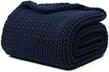 YnM 100% Cotton Weighted Blanket, Handmade Chunky Knitted Throw, No fillers Design, Soft and Breathable, Machine Washable Bed Blanket for Sleep or Home Decor (Navy Blue, 43x50 Inch, 10lbs) by YNM