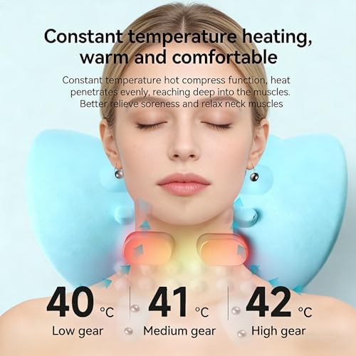 Neck Massager with Heat,3-in-1 EMS Pulse/Vibration/Heating with Remote Control,Electric Cervical Neck Traction Pillows for Pain Relief and Muscle Relaxation Gifts for Women Men(Blue) - Image 4