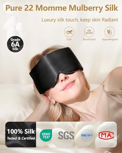 BeeVines Luxury Pure 100% 22 Momme Silk Sleep Mask, 3D Countoured Eye Mask - Image 2