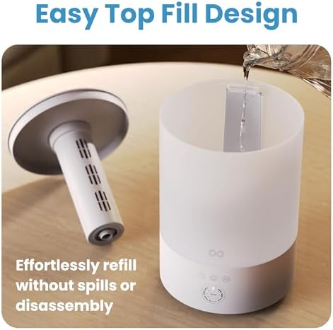 Everlasting Comfort 2.5L Top Fill Humidifier for Bedroom – 28dB Ultra-Quiet, Easy to Fill & Clean, 24HR Runtime, Night Light, Timer, Ultrasonic Cool Mist, Auto Shut-Off for Indoor Use - Image 4