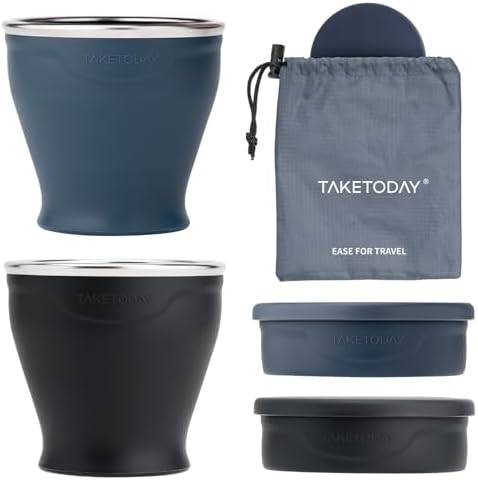 TakeToday Collapsible Cup 8 oz 2-Pack for Travel, Navy & Charcoal by TAKETODAY