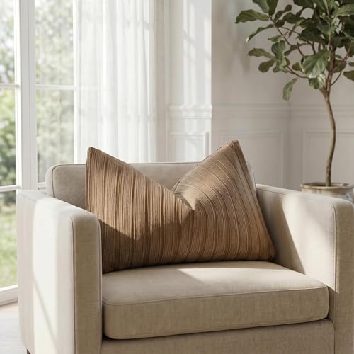 DEZENE 14x24 Brown Lumbar Pillow Covers Soft Striped Corduroy Rustic Farmhouse Rectangular Throw Pillow Cases for Couch Sofa Bedroom Living Room Home Decor - Image 4