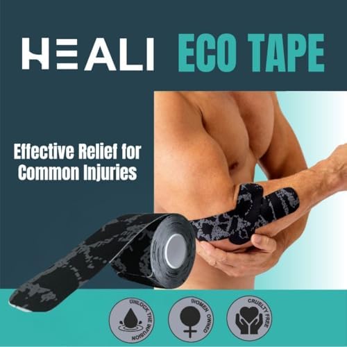 Heali Kinesiology Tape with Magnesium and Menthol, 20 Pcs Precut Strips, K Tape Roll, Knees, for Physical Therapy, Sports, Muscles and Joints, Water Resistant - Eco - Black Camo - Image 3