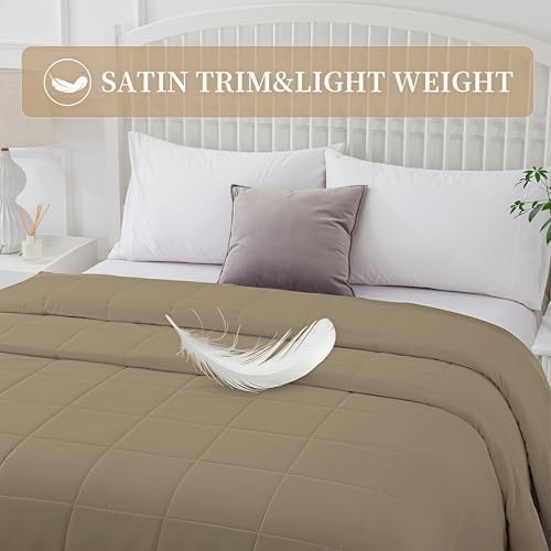 COMFLIVE Twin Down Alternative Blanket - Lightweight Satin Trim, Mocha - Image 3