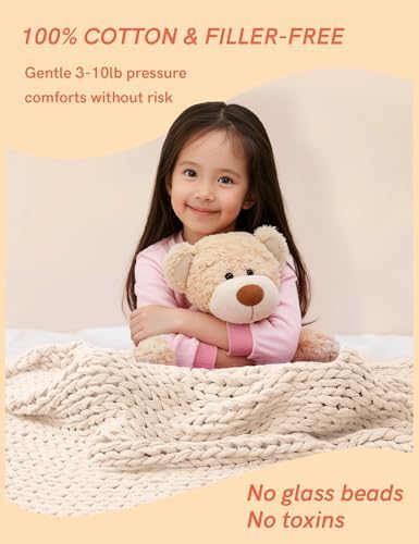 YnM Cooling Weighted Blanket, 100% Cotton Handmade Chunky Knitted Blanket, Weighted Lap, Breathable Heavy Blankets, Machine Washable Throw for Sleep or Home Decor (Cream, 25x35 Inch, 3lbs) - Image 3