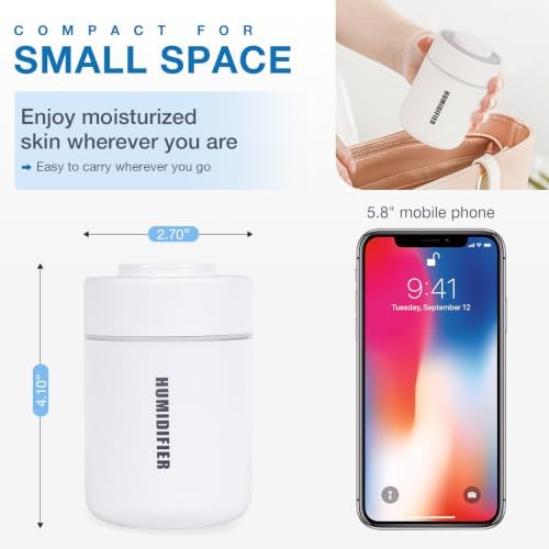 Mini Humidifier, Small Cool Mist Humidifier USB Personal Portable Quiet Table Desktop Humidifiers for Cooling Home Office Car Summer Travel (180ml, White Grey) - Image 4