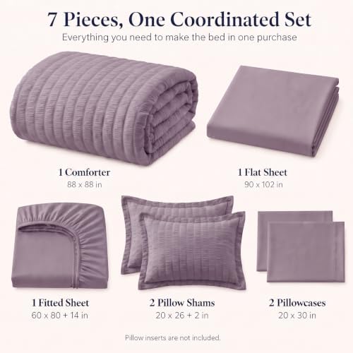 CozyLux Queen Comforter Set, 7 Pieces Dusty Purple Seersucker Bed in a Bag - Image 2