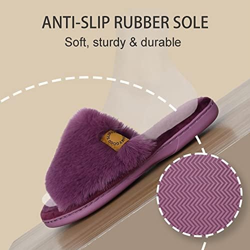 Onmygogo Indoor Slippers for Women Open Toe with Memory Foam, Soft Faux Fur Nonslip House Slippers - Image 6