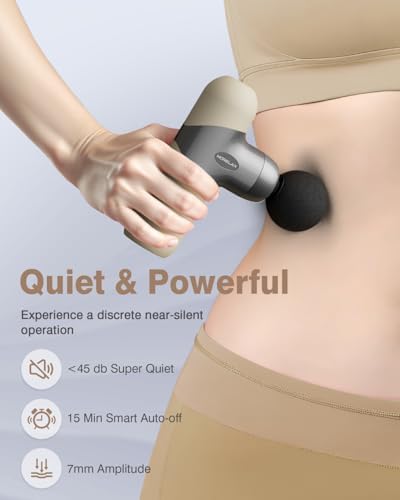 Morelax Mini Massage Gun Deep Tissue, Portable Percussion Muscle Massager for Whole Body Pain Relief, Electric Handheld Sport Massager with 6 Massage Heads 4 Speed, Best Gift (Silver Beige) - Image 4