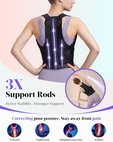 Posture Corrector for Women and Men, Full Back Support Brace, Black, Large - Image 2
