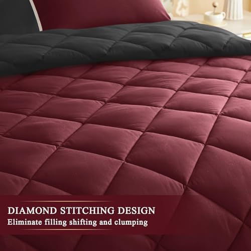 Oversized King Comforter, Extra Large King Size Comforter Oversized, Soft Lightweight Quilt Down Alternativewith 8 Corner Tabs(120x128, Black&Red) - Image 5