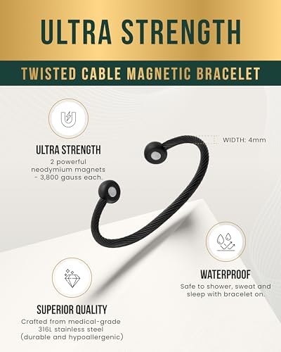 MagnetRX® Twisted Cable Magnetic Bracelet Cuff (Black, Large) - Image 4