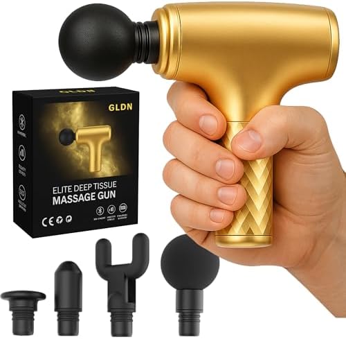 GLDN Mini Massage Gun with Luxurious Gold Finish, High Intensity Deep Tissue Percussion Massager for Back, Neck, & Body Pain, Electric Massager with 4 Massage Heads, Pain Relief Gifts for Men & Women by GLDN
