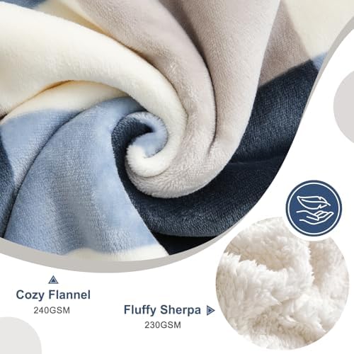 PU MEI Sherpa Fleece Throw Blanket 60" x 80" Reversible Plush Fluffy Large Big Blanket Lattice Flannel Blankets for Sofa Couch Bed (Grey-Soft Blue, 60"*80") - Image 3