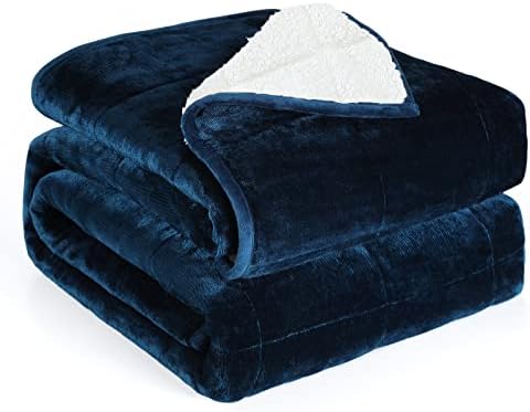 Alomidds Twin Size 12lbs, Weighted Blanket for Adults, Fluffy Warm Sherpa & Cozy Soft Flannel Thick Heavy Blanket Great for Sofa Bed, 48x72 inches, Navy by Alomidds