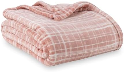 Berkshire Blanket-Classic Heavyweight Warm Soft Printed VelvetLoft® Plush Blanket, King Size Soft Fuzzy Blanket for Couch Sofa Bed, Watercolor Plaid Blush, 90in x 108in by BerkshireHomeCompany