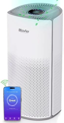 Air Purifier for Home Large Room Pets Up to 1800 Ft² - Smart WiFi & Voice Control True HEPA Air Purifier For Home Bedroom and Office, Smoke, Dust, Pet Dander, Pollen, Sleep Mode - Kery Plus by BlissAer