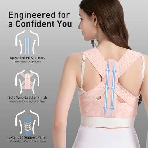 Posture Corrector for Women Back Brace Shoulder Straightener Pink, L/2XL - Image 2