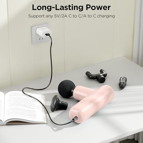 Mini Massage Gun, Powerful Handheld Muscle Massager for Muscle Relaxation, Deep Tissue Percussion Small Massage Gun Travel Massager with 4 Massage Heads Silent Brushless Motor, Pink - Image 3