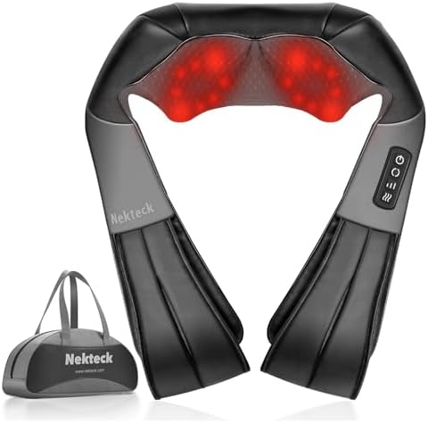 Nekteck Heated Shiatsu Neck Massager with Bag for Pain Relief, NOT Cordless by Nekteck