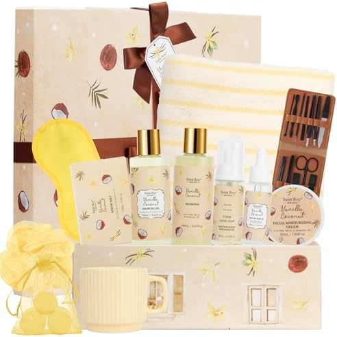 33Pcs Coconut Vanilla Spa Bath Gift Basket for Women & Men, Skin Care Set by SaintRoy