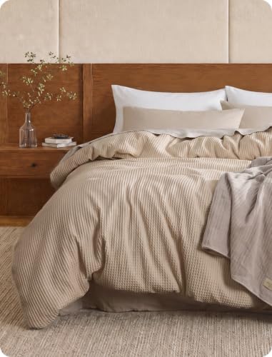 Bedsure PureWoven Cotton Waffle Weave Duvet Cover, Khaki, Duvet Cover Only by Unknown