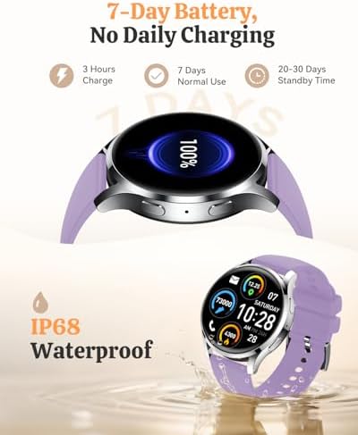 Smart Watch Fitness Tracker for iPhone Android for Women Men, Activity Tracker with Calorie & Step Counter, 150+ Sports, Daily Workout & Sleep Monitor，IP68 Waterproof Smartwatch (Purple) - Image 6