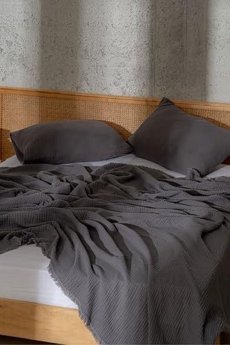 Muslin Blanket - Pure 100% Turkish Cotton Airy Soft Light Versatile Gauze Throw Blanket for Bed, Couch, Sofa (Dark Gray, Twin XL Size (71" x 95" inch)) - Image 5