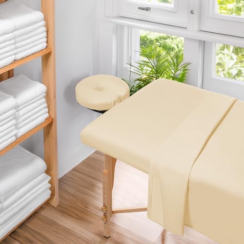Saloniture 3-Piece Microfiber Massage Table Sheet Set - Premium Facial Bed Cover - Includes Flat and Fitted Sheets with Face Cradle Cover - Natural - Image 6