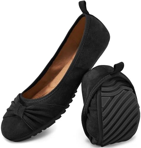Ecetana Comfortable Ballet Flats for Women: Lightweight Cushioned Foldable Slip-On Work Shoes with Memory Foam - All Day Walking Comfort - Dressy Flats for Office Business by Ecetana