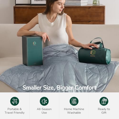 Weighted Lap Blanket for Adults, 7 lbs 41" x 53", Leaf Pattern, Light Blue - Image 4