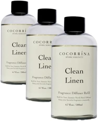 Cocorrína Clean Linen Scented Reed Diffuser Oil with 8 Sticks Fragrance for Bedroom, Bathroom, Oil Diffuser, Home Décor, 6.7 fl oz. (200 ml) (Pack of 3) by COCORR%C3%8DNA