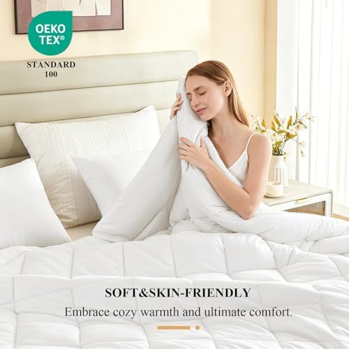 Alaskan King Comforter, Extra Large King Size Comforter Oversized, All Season Soft Lightweight Quilt Down Alternative Duvet Insert with 8 Corner Tabs(132x120, White) - Image 4