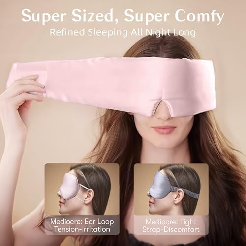 Silk Sleep Mask for Women and Men, Side Sleeper, 22 Momme Pure Mulberry Silk Total Blackout 100% Mulberry Eye Mask with Adjustable Headband Full Size, Eye Masks for Sleeping and Travel - Image 2