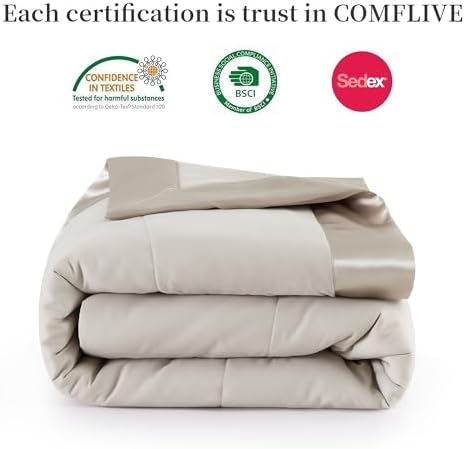 COMFLIVE King Down Alternative Blanket - Lightweight Satin Trim, Light Gray - Image 6