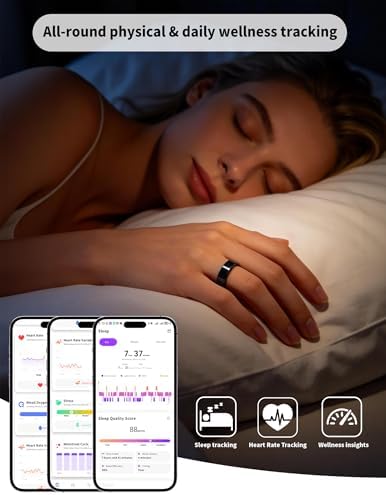 Smart Ring for Women Men Fitness Tracker Heart Rate Sleep Trends 128 Sports Modes Gesture Control Cycle Tracking IP68 Waterproof No Subscription Compatible with iPhone Android (Black, Size 8) - Image 4