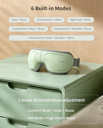 Eye Massager with Heat and Compression - Avocado Green Heated Eye Mask with Vibration, Bluetooth Music, 6 Modes, Rechargeable 1200mAh Battery for Eye Strain, Dry Eyes, Migraines Relief - Image 4