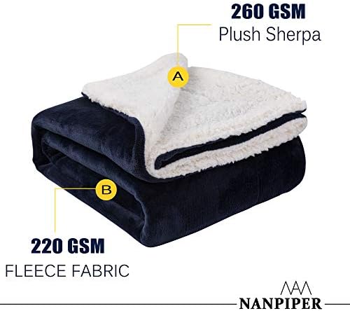 NANPIPER Sherpa Blankets Navy Blue - Image 3
