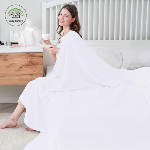 Cosy Family 100% Cotton Muslin Bed Blanket - Breathable & Lightweight, 55x80 Inches, White - Image 4